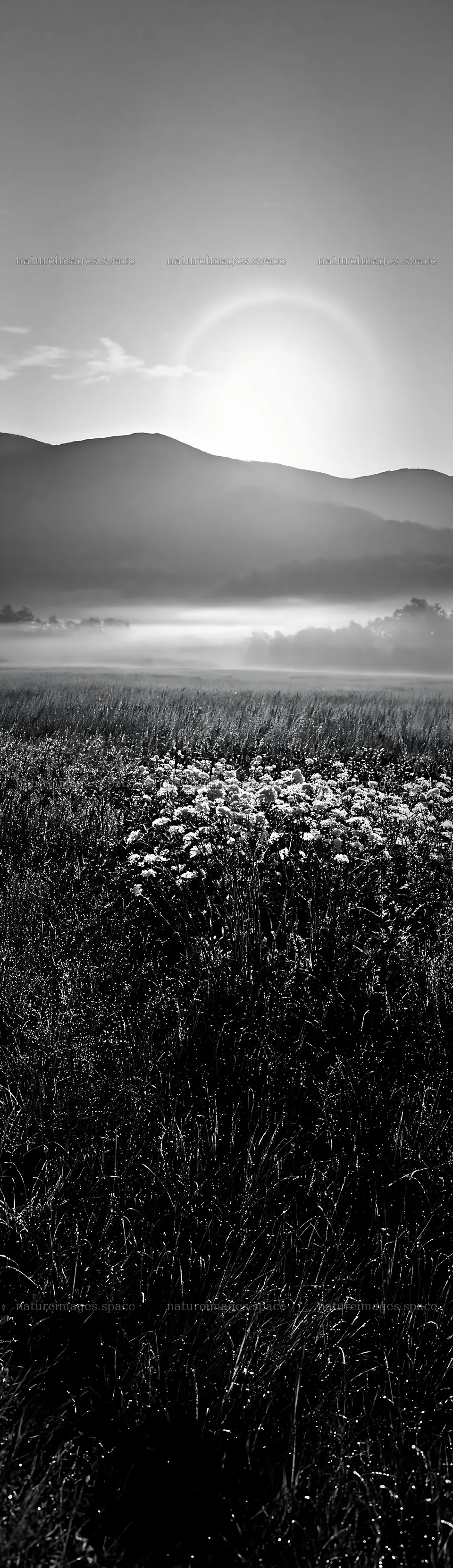 Expansive Hokkaido restoration meadow with dewdrops – nature images 4268x14762