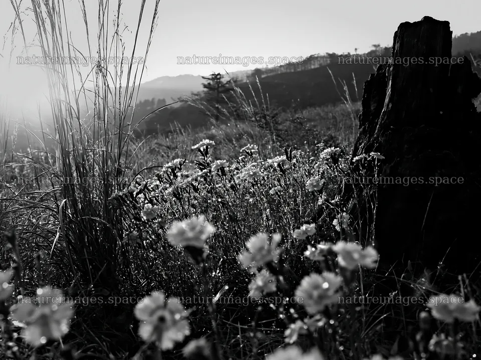 Fukushima native meadow with weathered stump – nature images 9174x6866