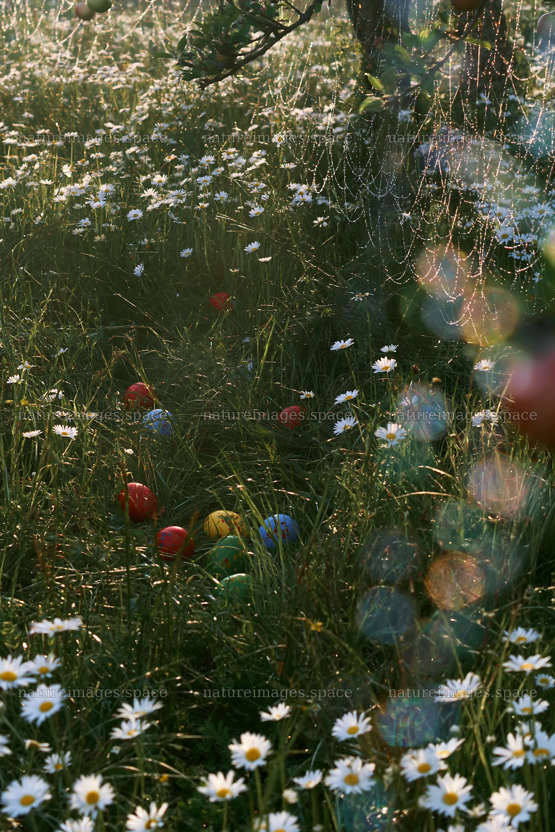 Christmas meadow with apple trees and colored balls in Black Forest – nature images 6480x9722