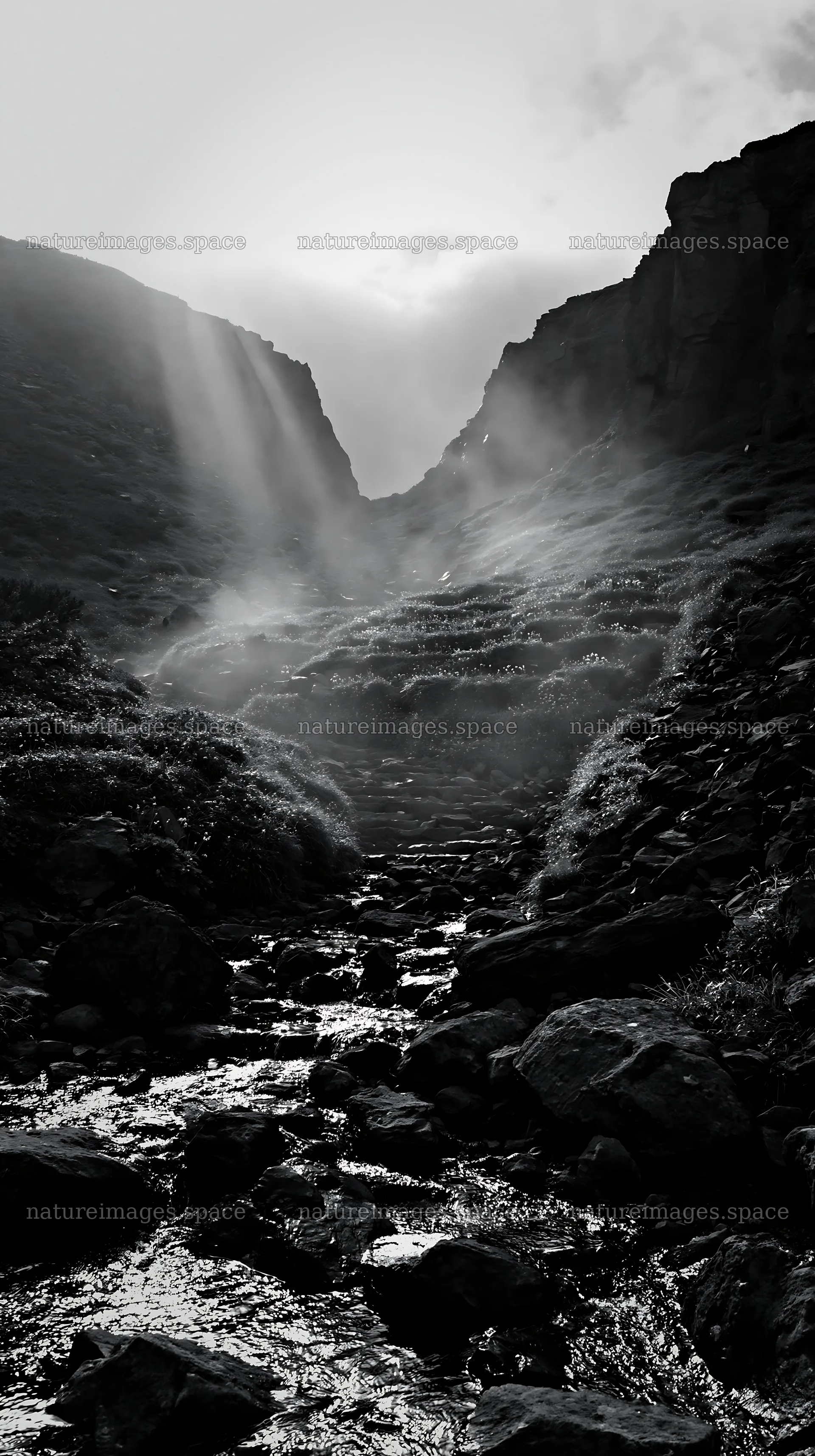 Daisetsuzan alpine meadow light rays through mountains – nature images 5938x10608