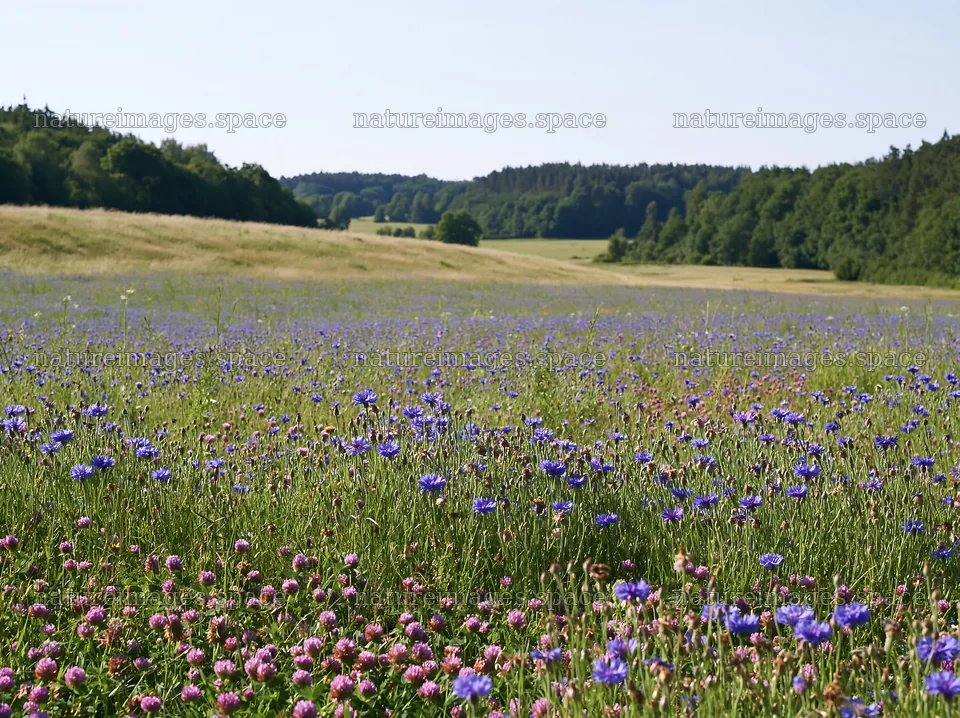 Clover cornflower meadow with flowers and green landscape – nature images 9174x6866