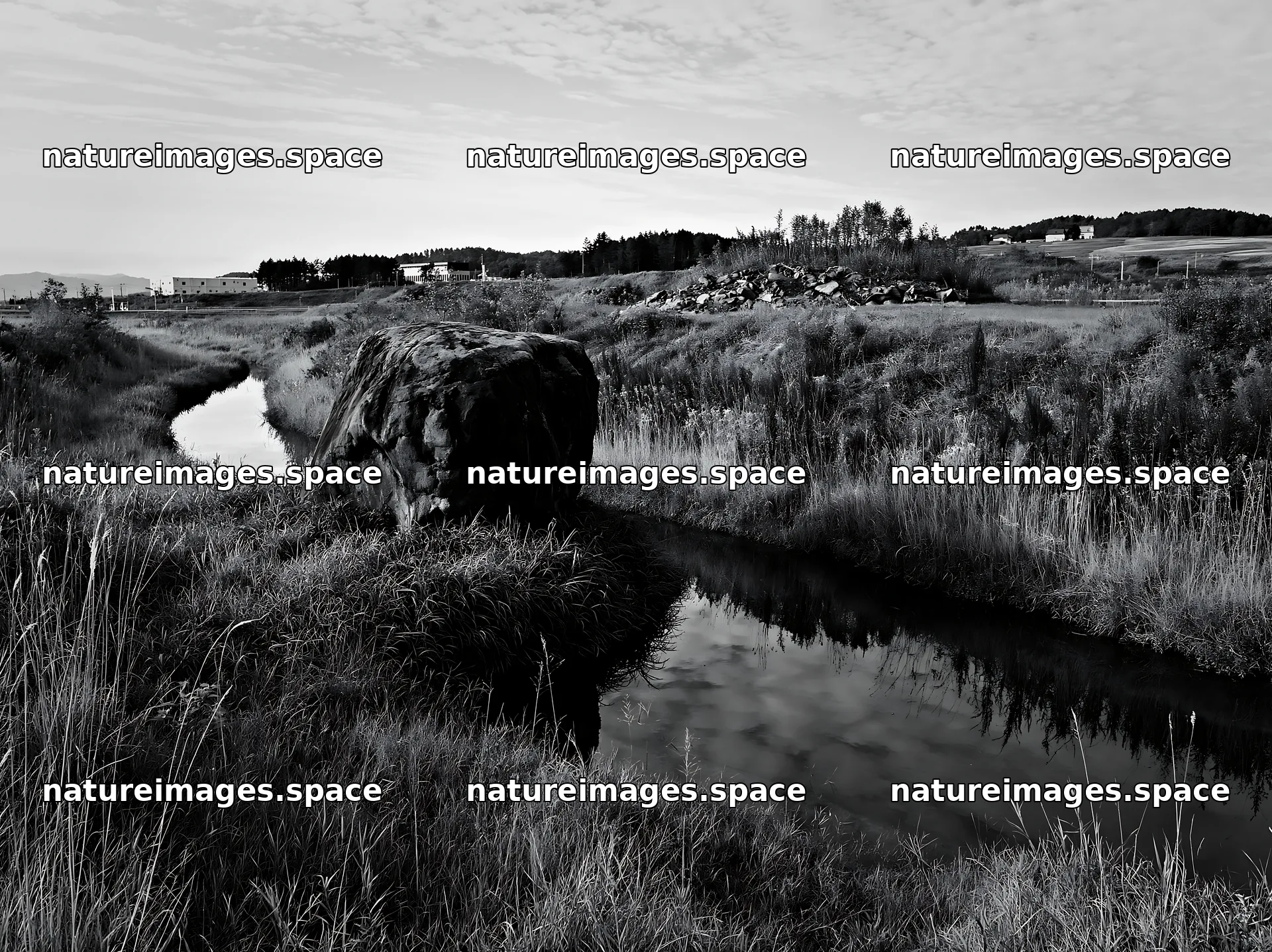 Aomori climate resilient meadow with boulder – nature images 9174x6866