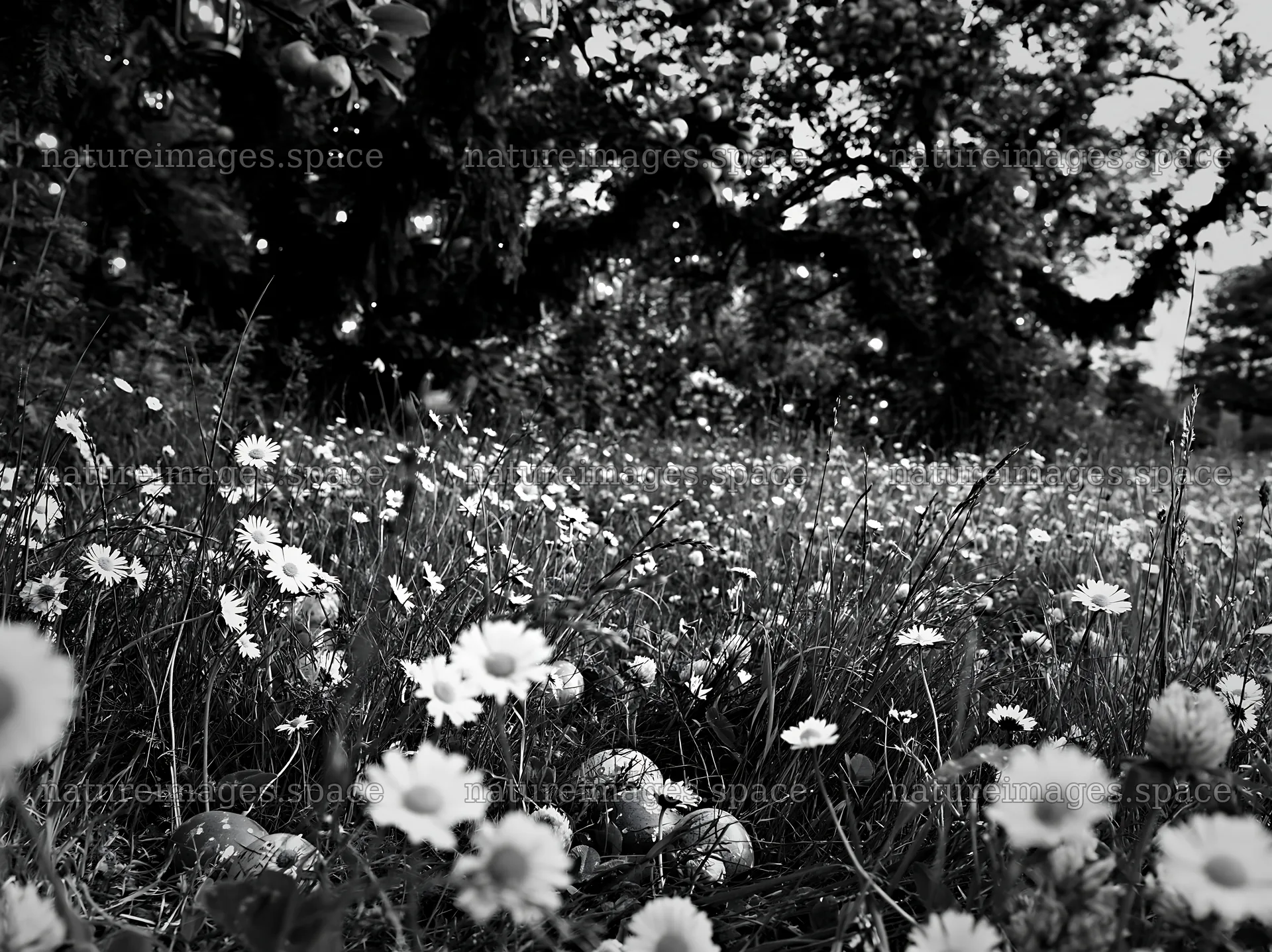 Apple tree meadow with flowers and lanterns in the Lake District – nature images 9174x6866