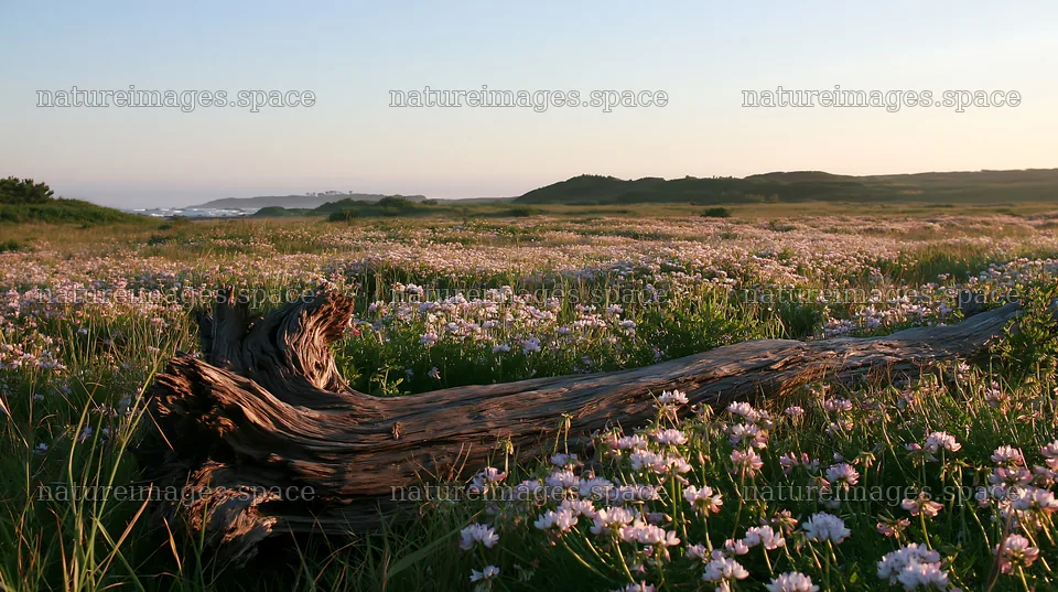 Chiba coastal meadow with driftwood in the foreground – nature images 10608x5938
