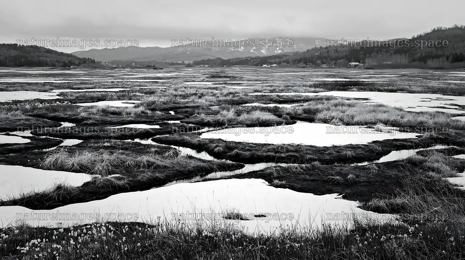 Akita snowmelt meadow with silver grasses shows patches of snow – nature images 10608x5938