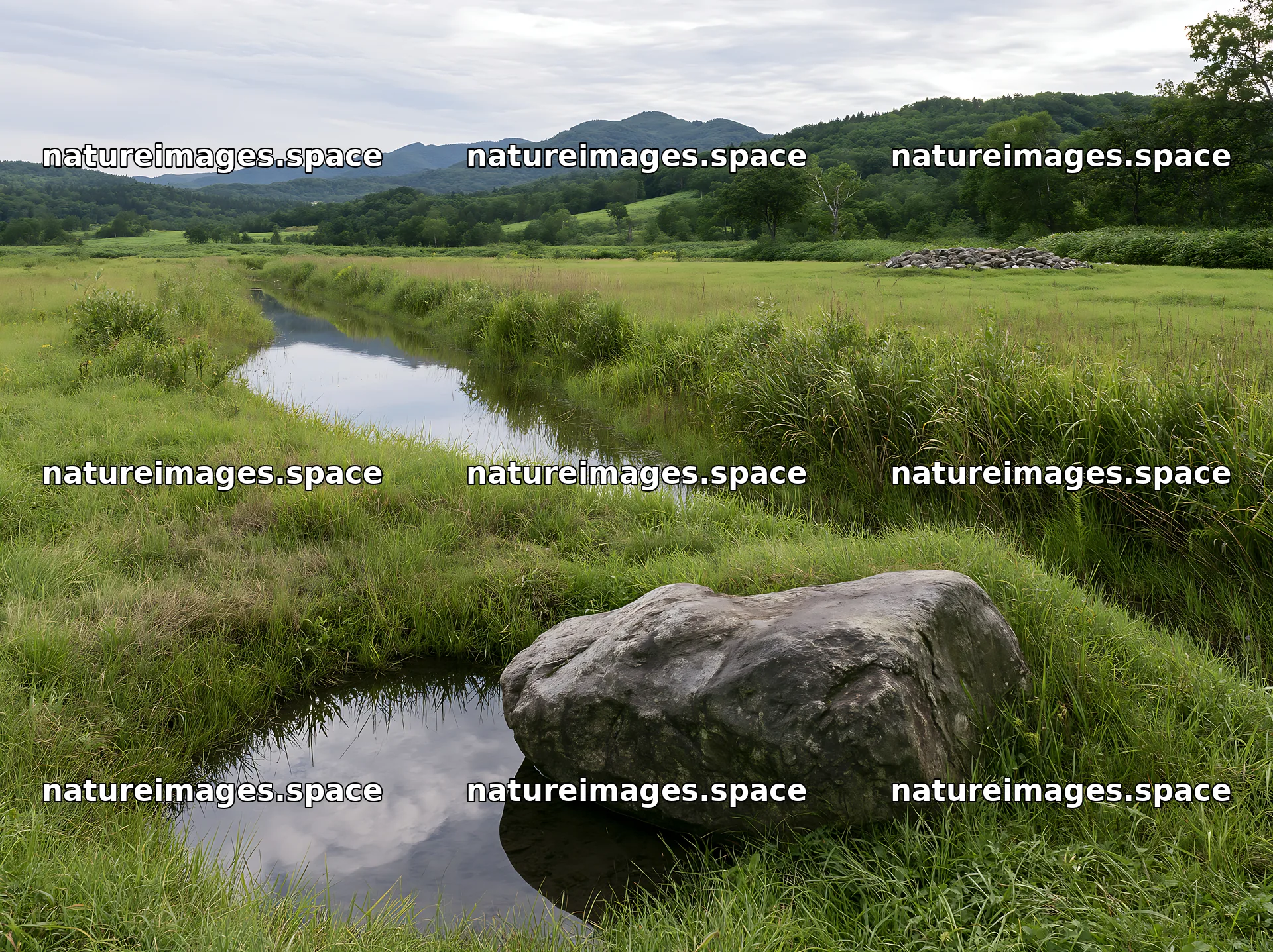 Aomori climate resilient meadow with boulder – nature images 9174x6866