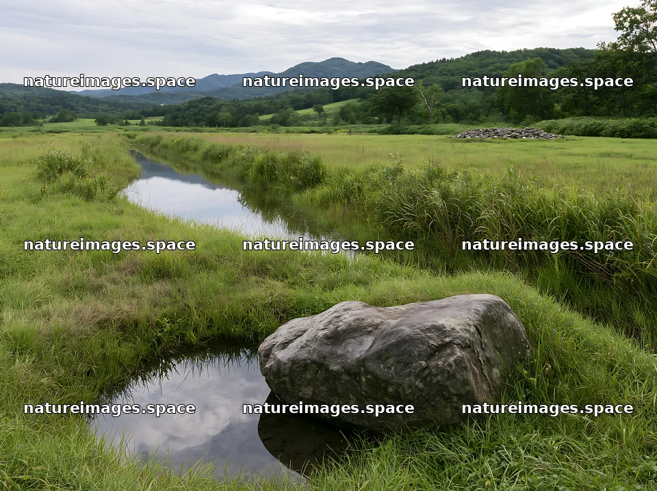 Aomori climate resilient meadow with boulder – nature images 9174x6866