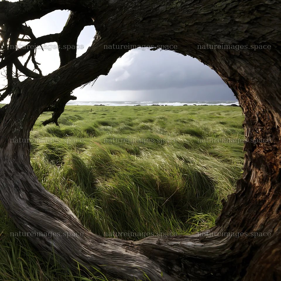 Ishikawa coastal meadow storm washed driftwood framed by grass – nature images 7938x7938