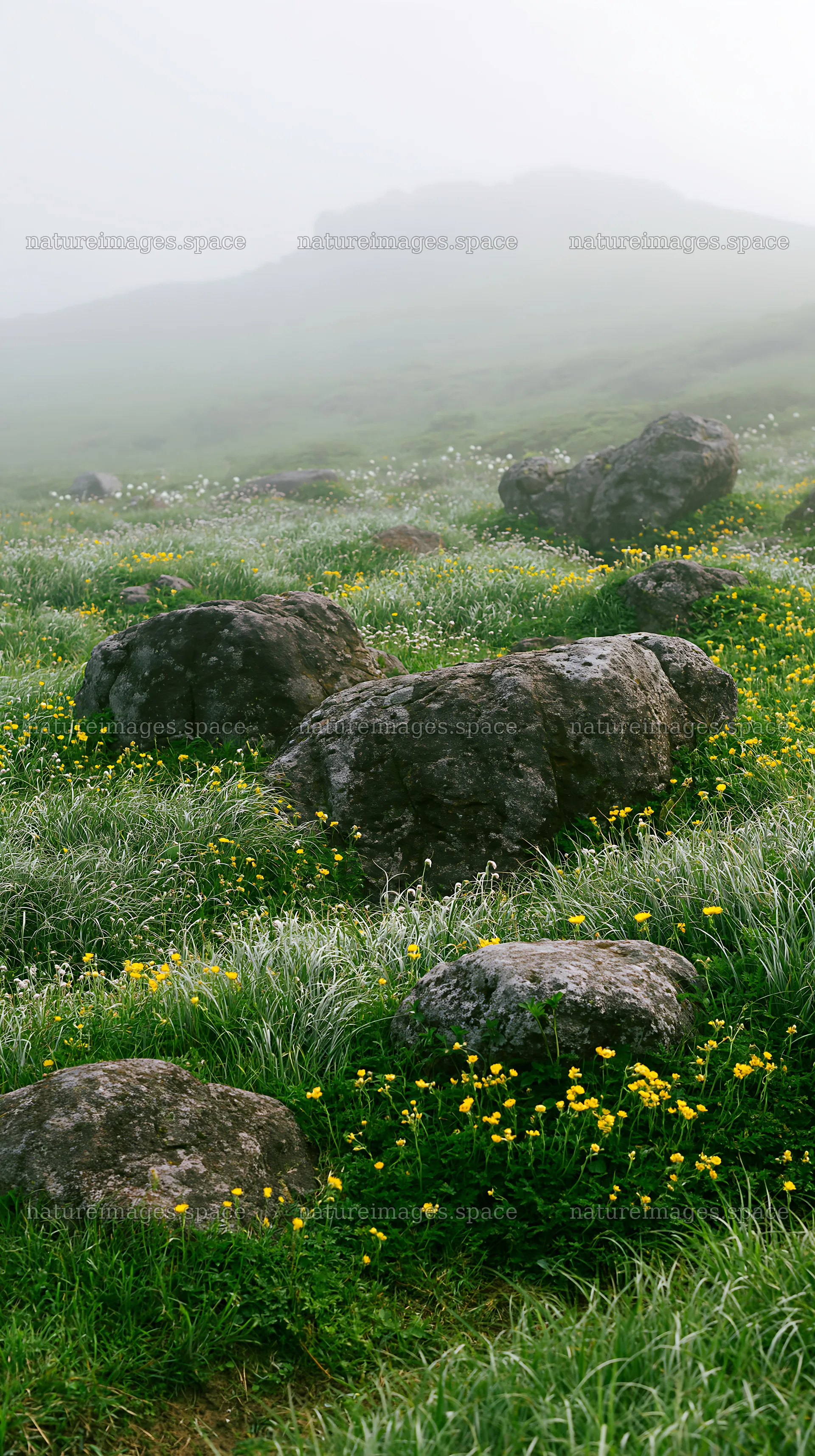 Highland meadow with granite stones in Oita – nature images 5938x10608