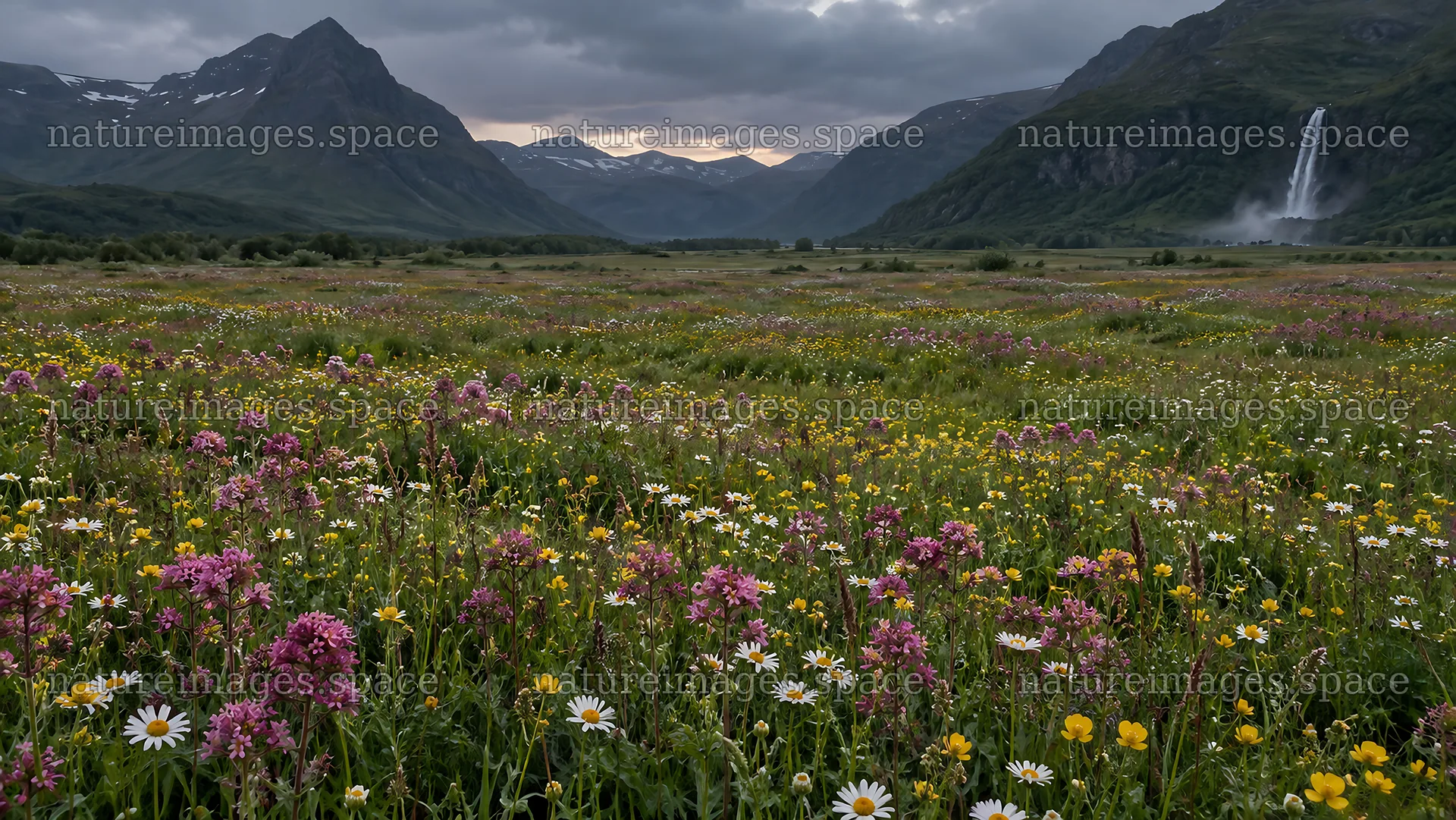 Dark Clouds Over a Wildflower Mountain Meadow – nature images 10324x5812