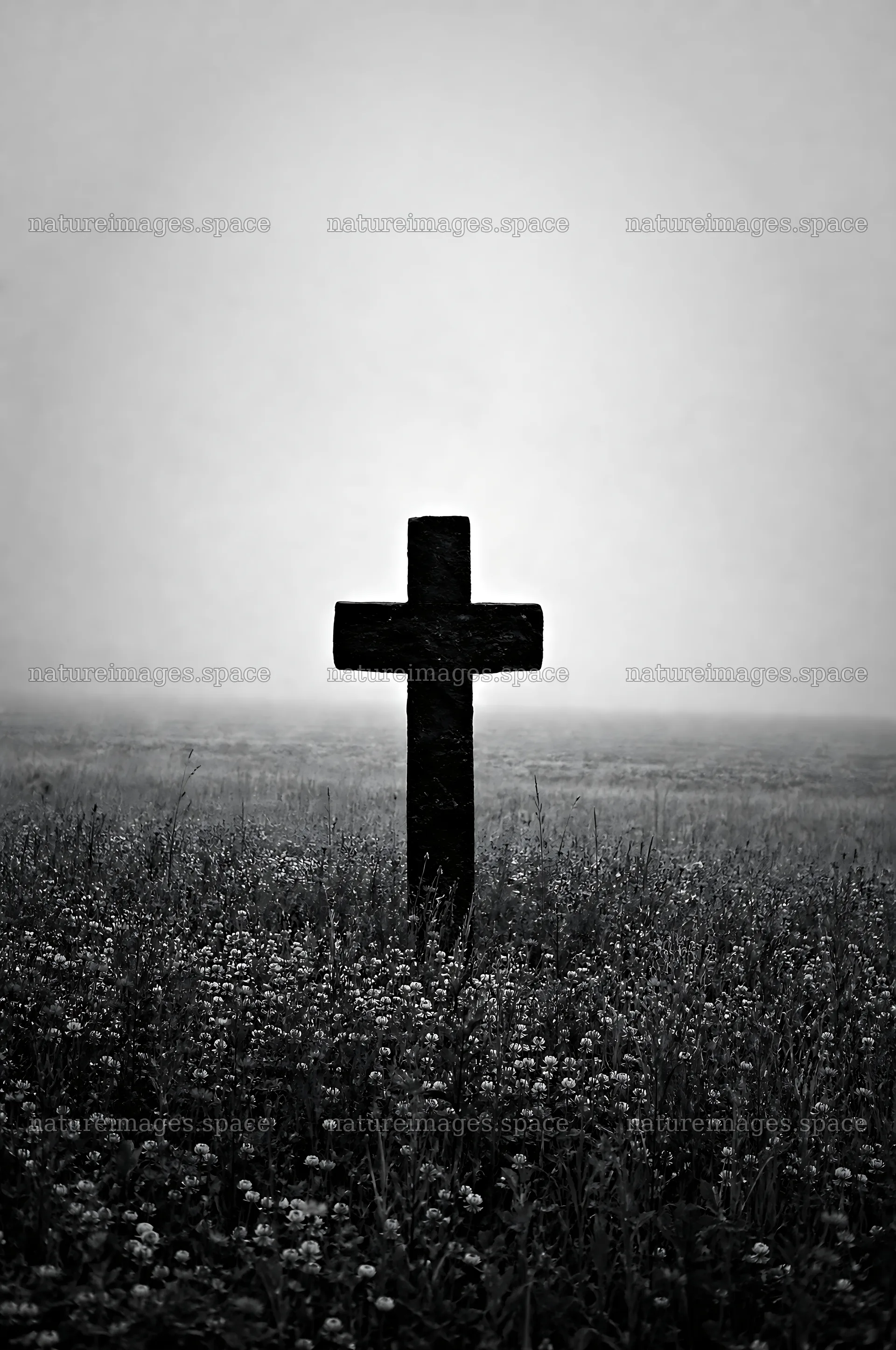 Dark Christian cross in summer meadow – nature images 6468x9740