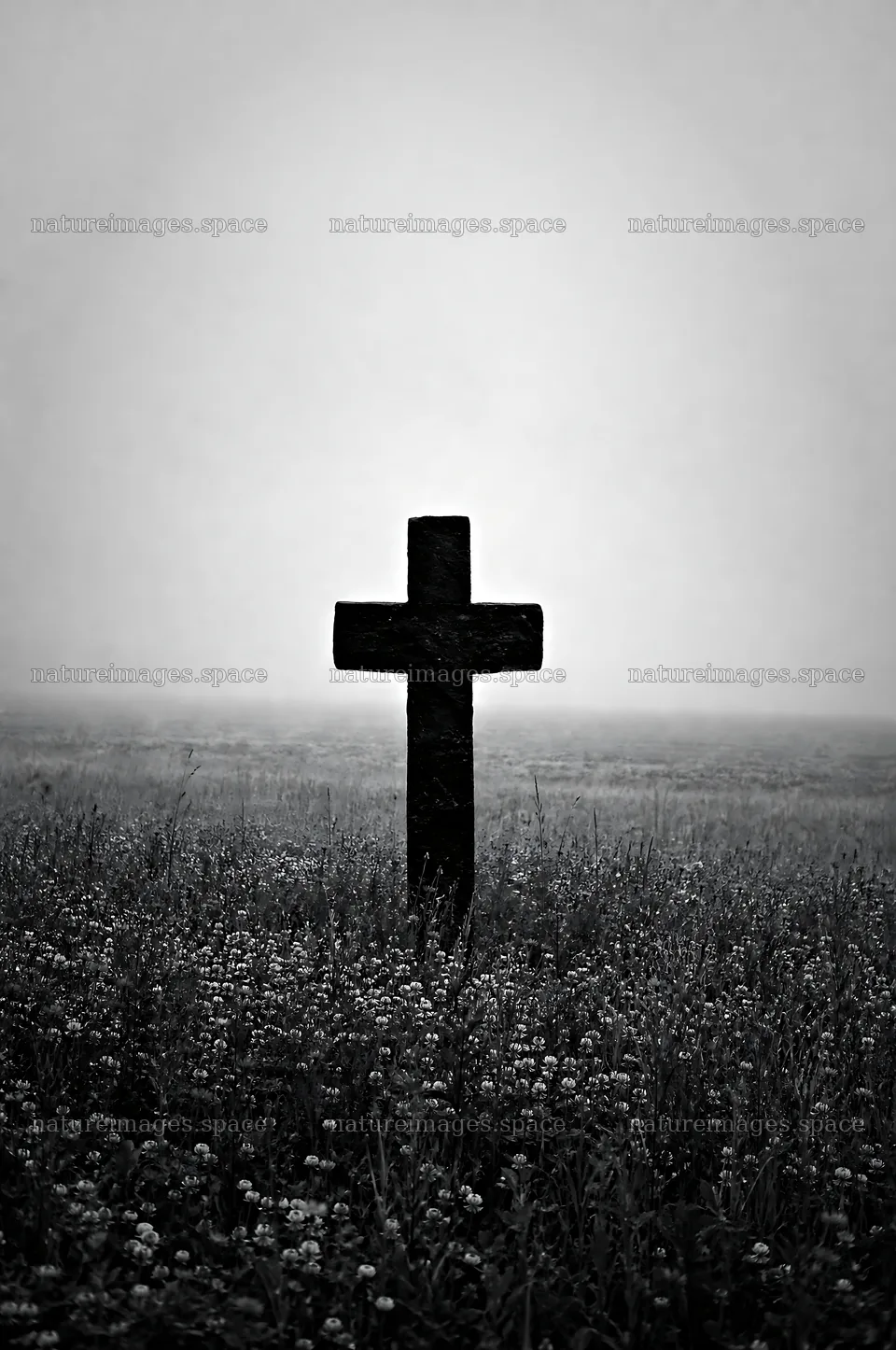 Dark Christian cross in summer meadow – nature images 6468x9740