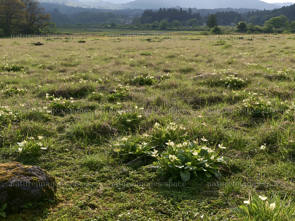 Miyagi spring recovery meadow mossy stone with green plants – nature images 9174x6866