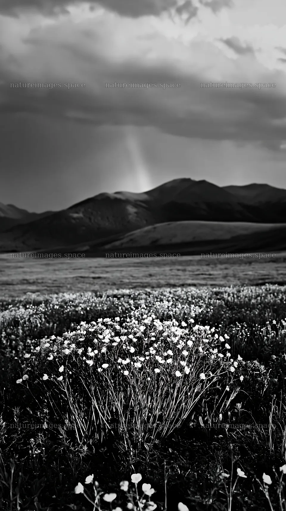Colorful buttercup meadow with mountains and clouds – nature images 5938x10608