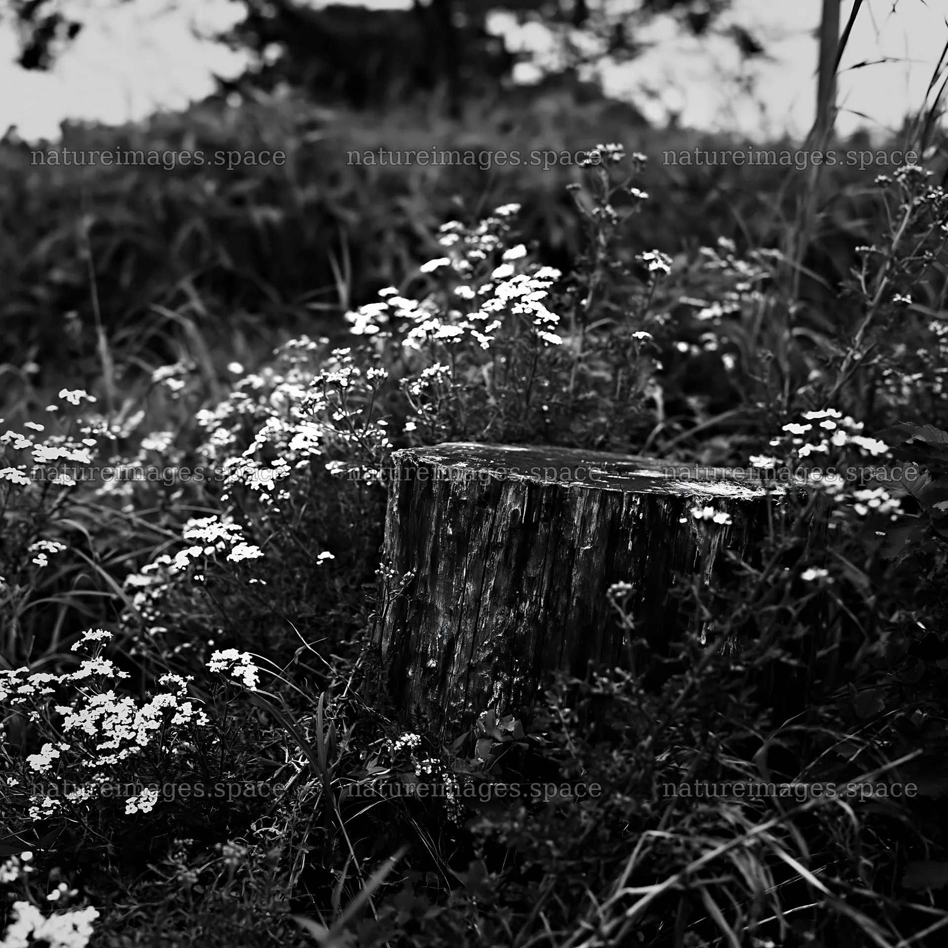 Fukushima native meadow with weathered stump – nature images 7938x7938