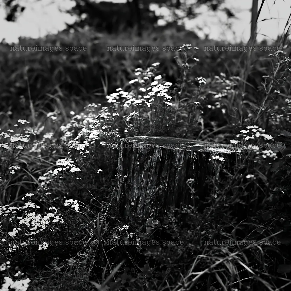 Fukushima native meadow with weathered stump – nature images 7938x7938