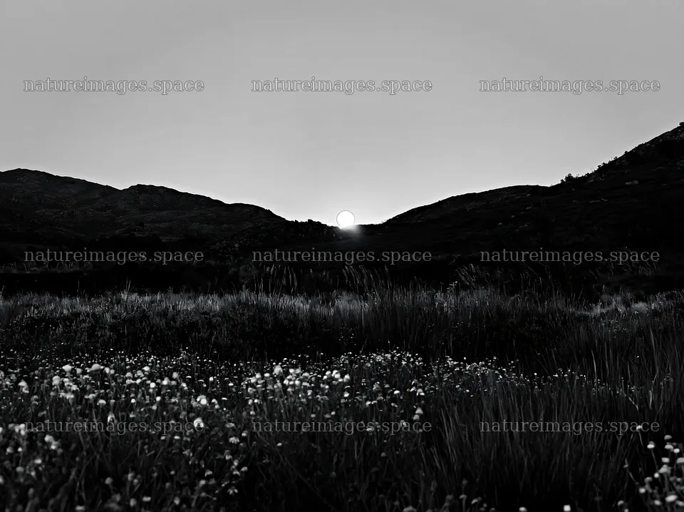 Moonrise over meadow with hills in background – nature images 9174x6866
