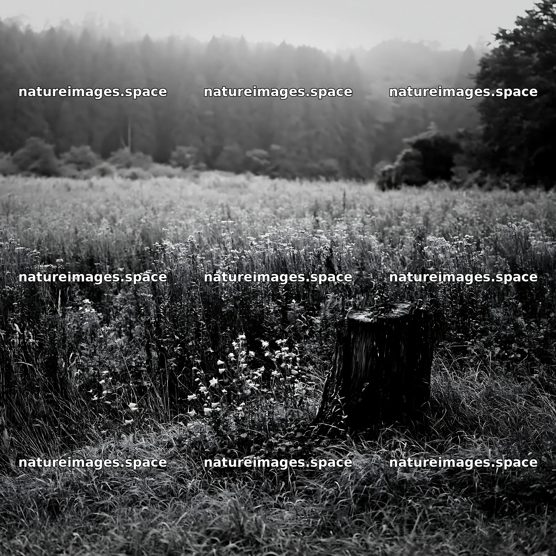 Fukushima native meadow with weathered stump – nature images 7938x7938