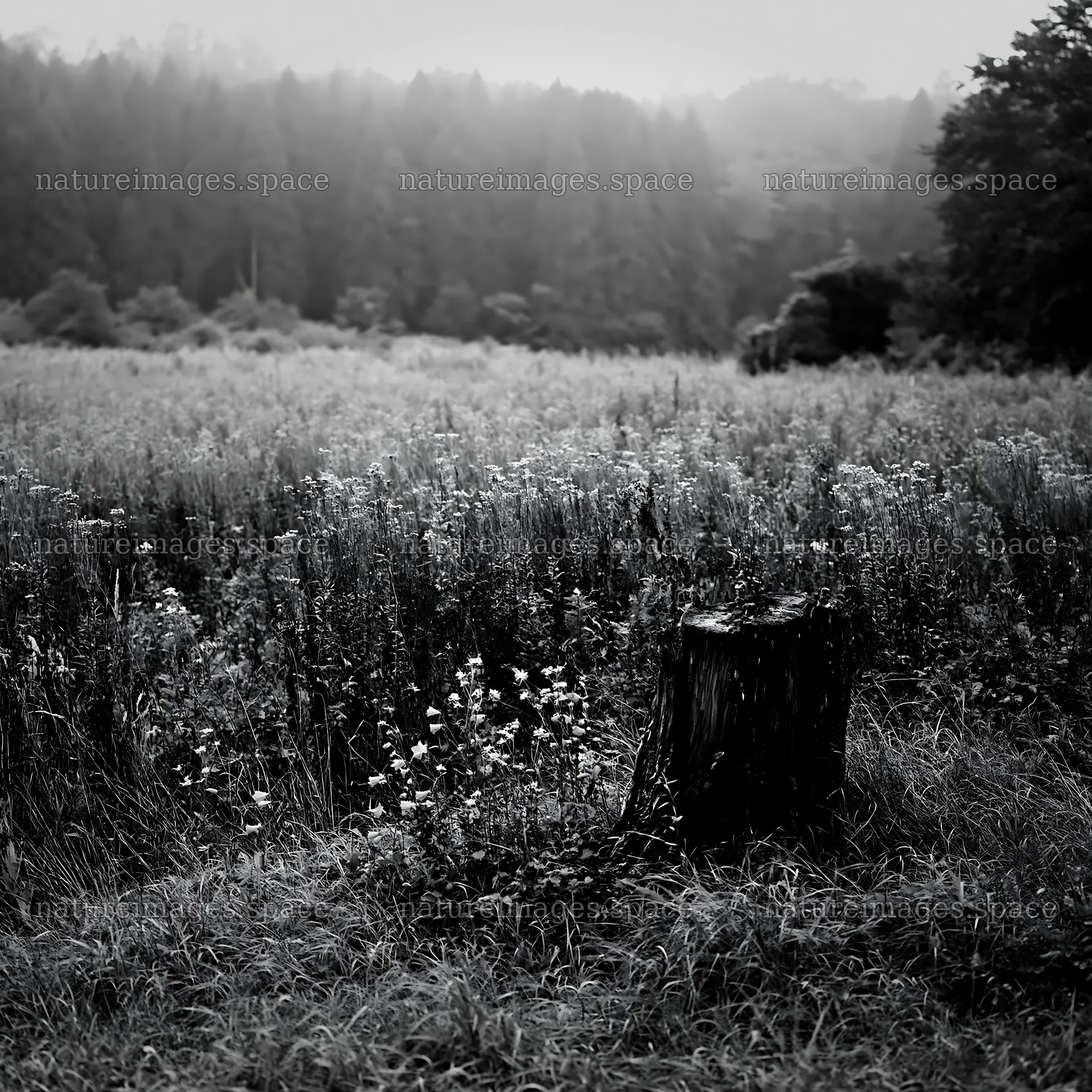 Fukushima native meadow with weathered stump – nature images 7938x7938
