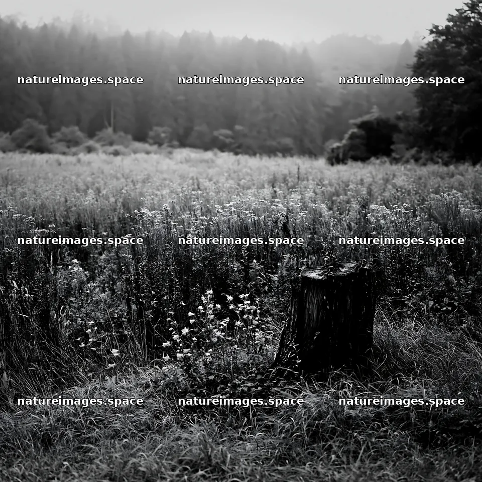 Fukushima native meadow with weathered stump – nature images 7938x7938