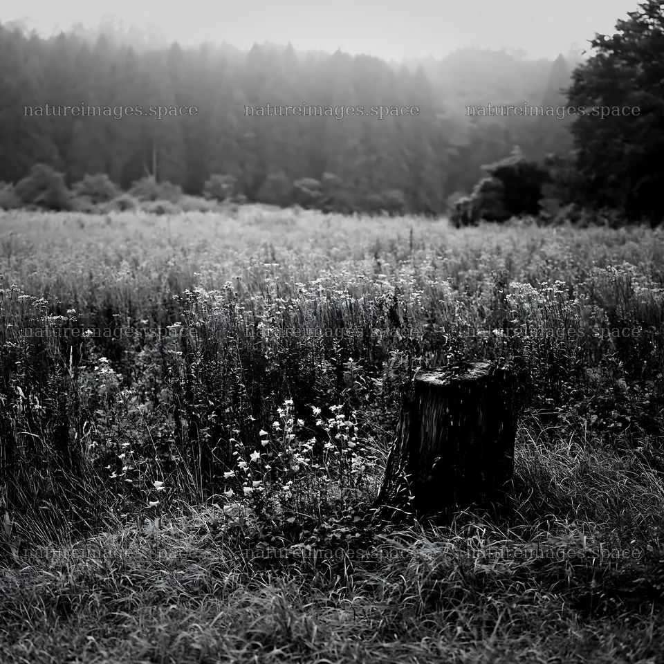 Fukushima native meadow with weathered stump – nature images 7938x7938