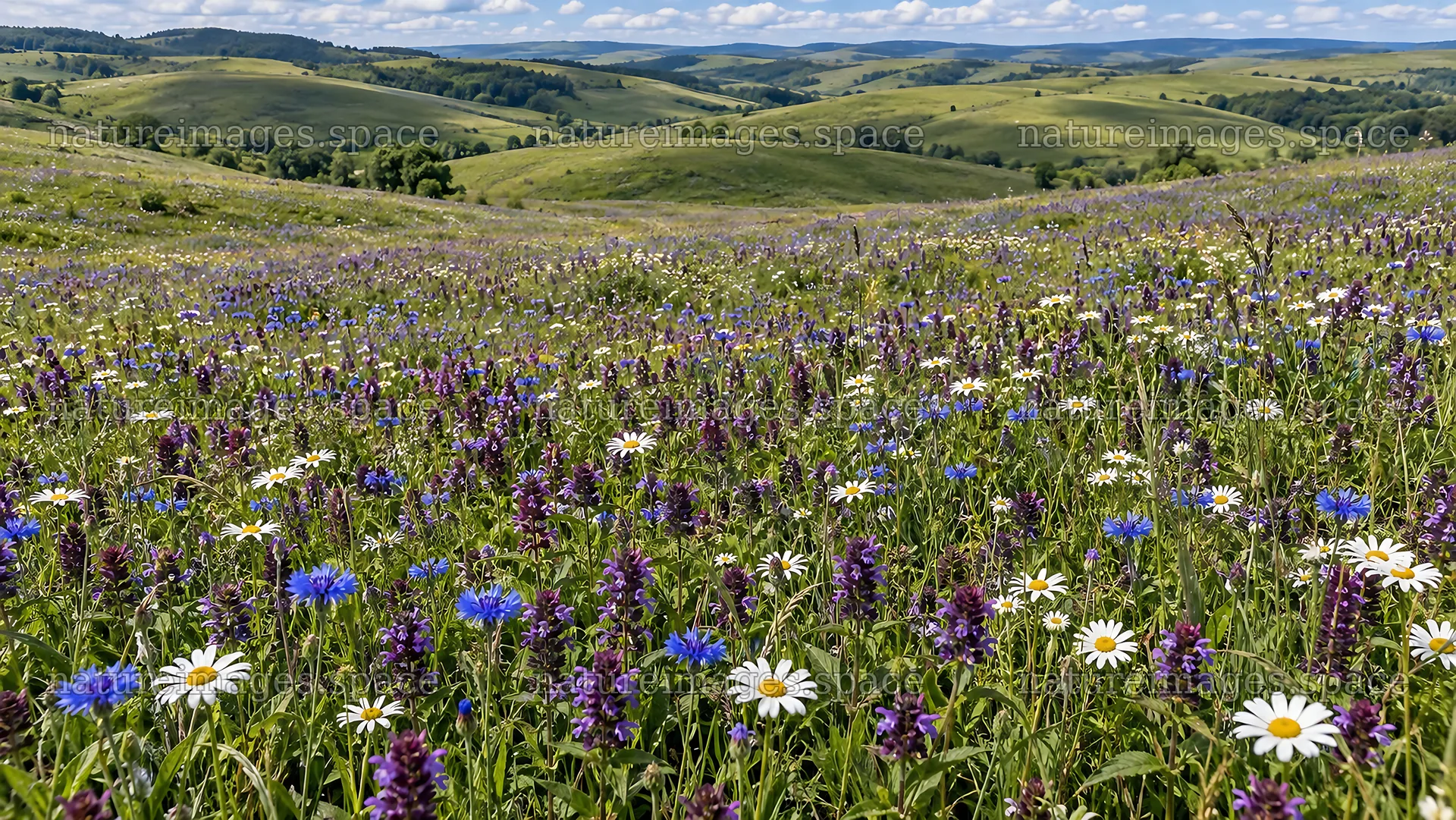 Wildflower Meadow Across Rolling Green Hills – nature images 10324x5812