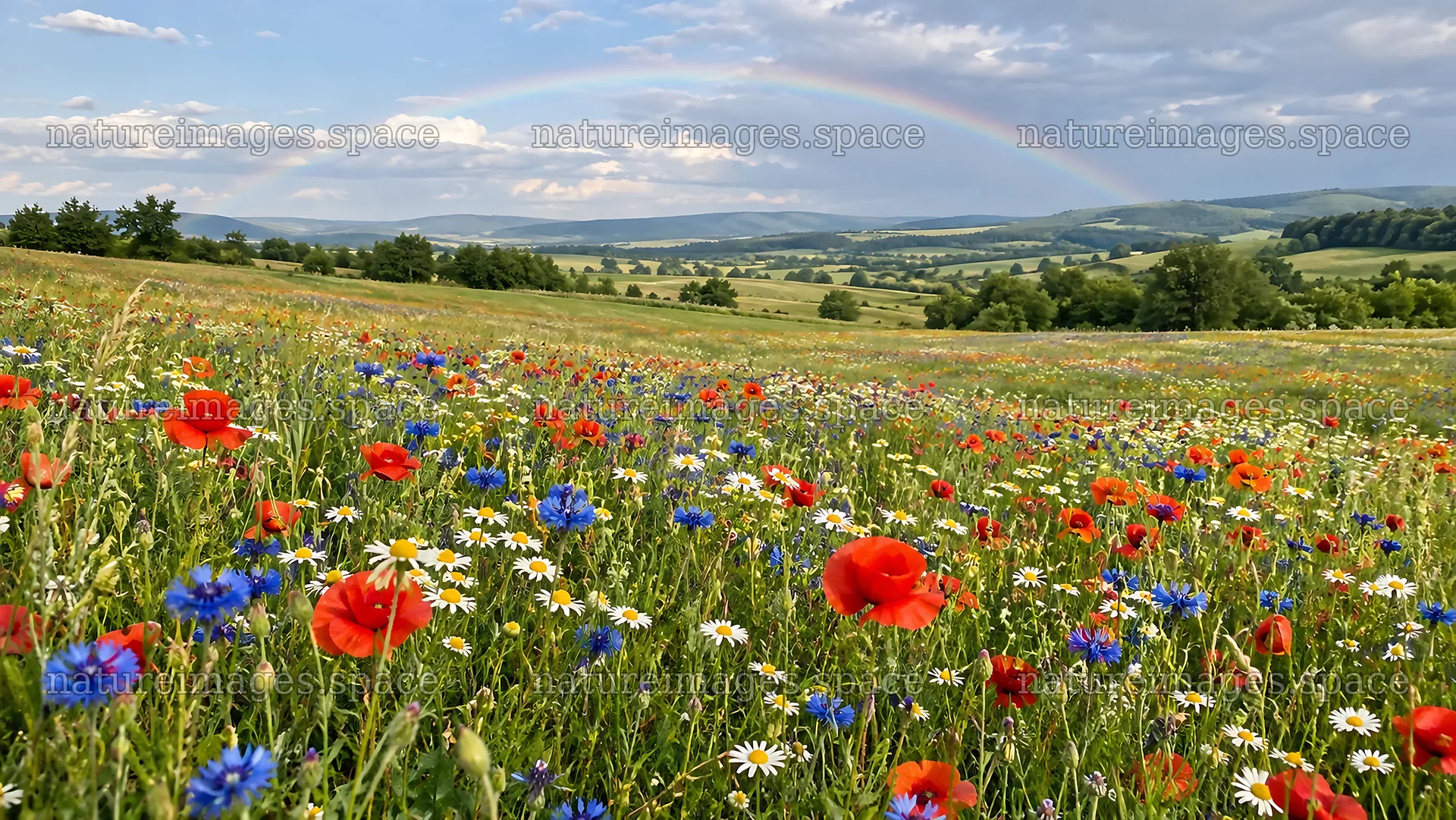 Wildflower Meadow Beneath a Rainbow – nature images 10324x5812