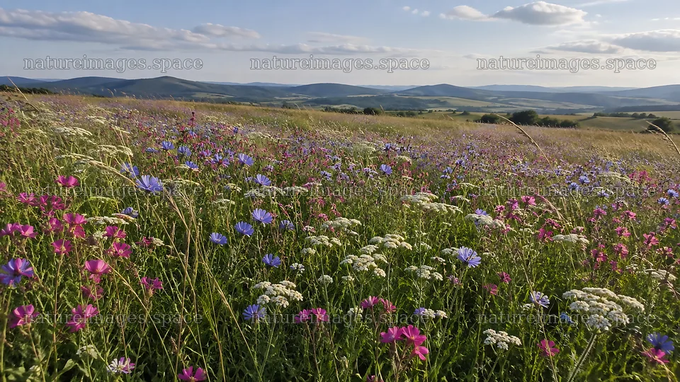 Colorful Wildflowers Across a Rolling Meadow – nature images 10324x5812