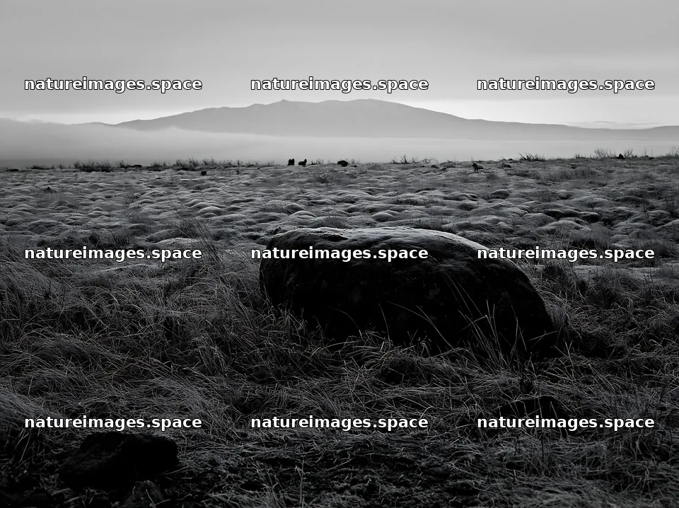 Aomori climate resilient meadow with boulder at sunrise – nature images 9174x6866