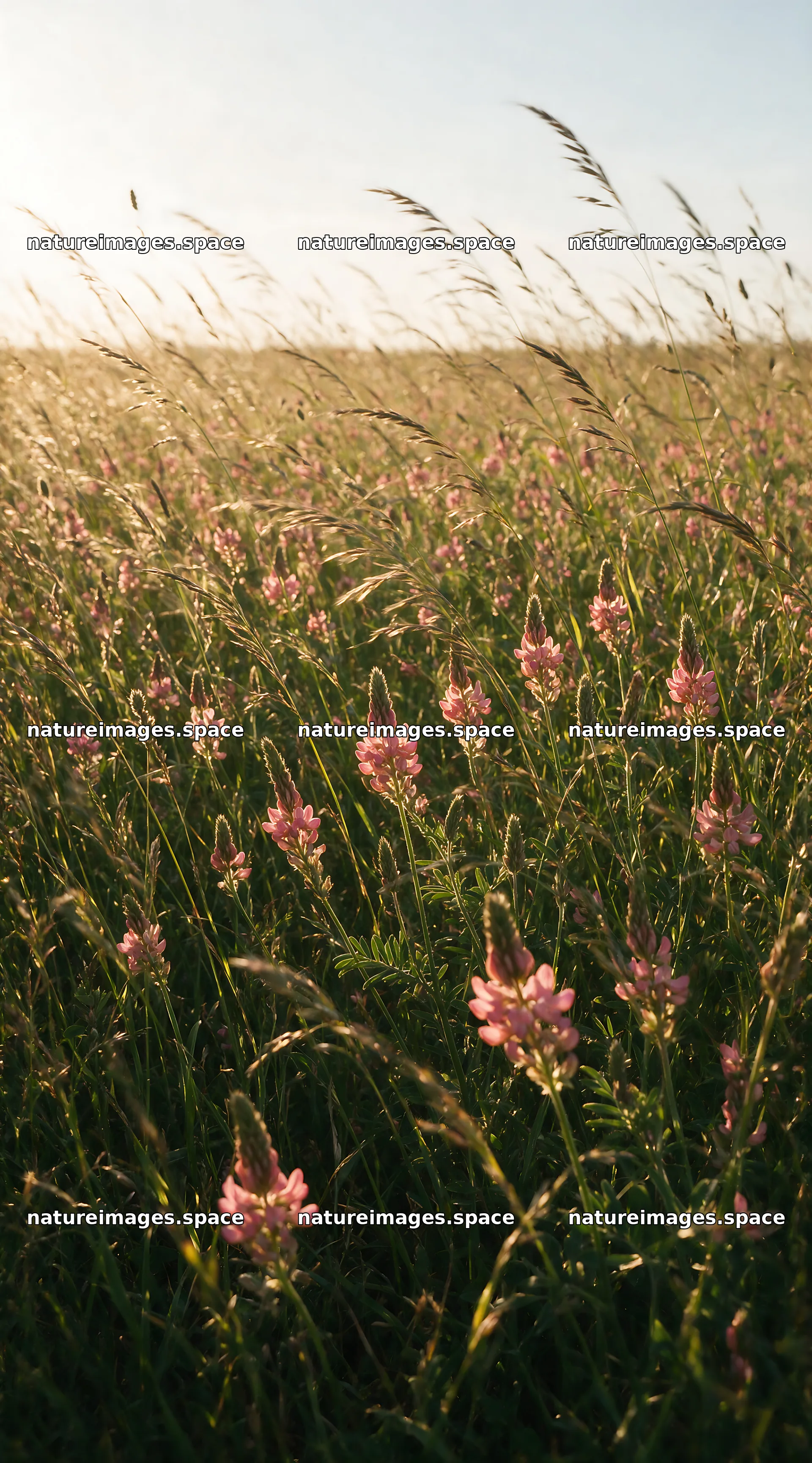 Rewilded meadow with pink flowers and tall grasses – nature images 5916x10648
