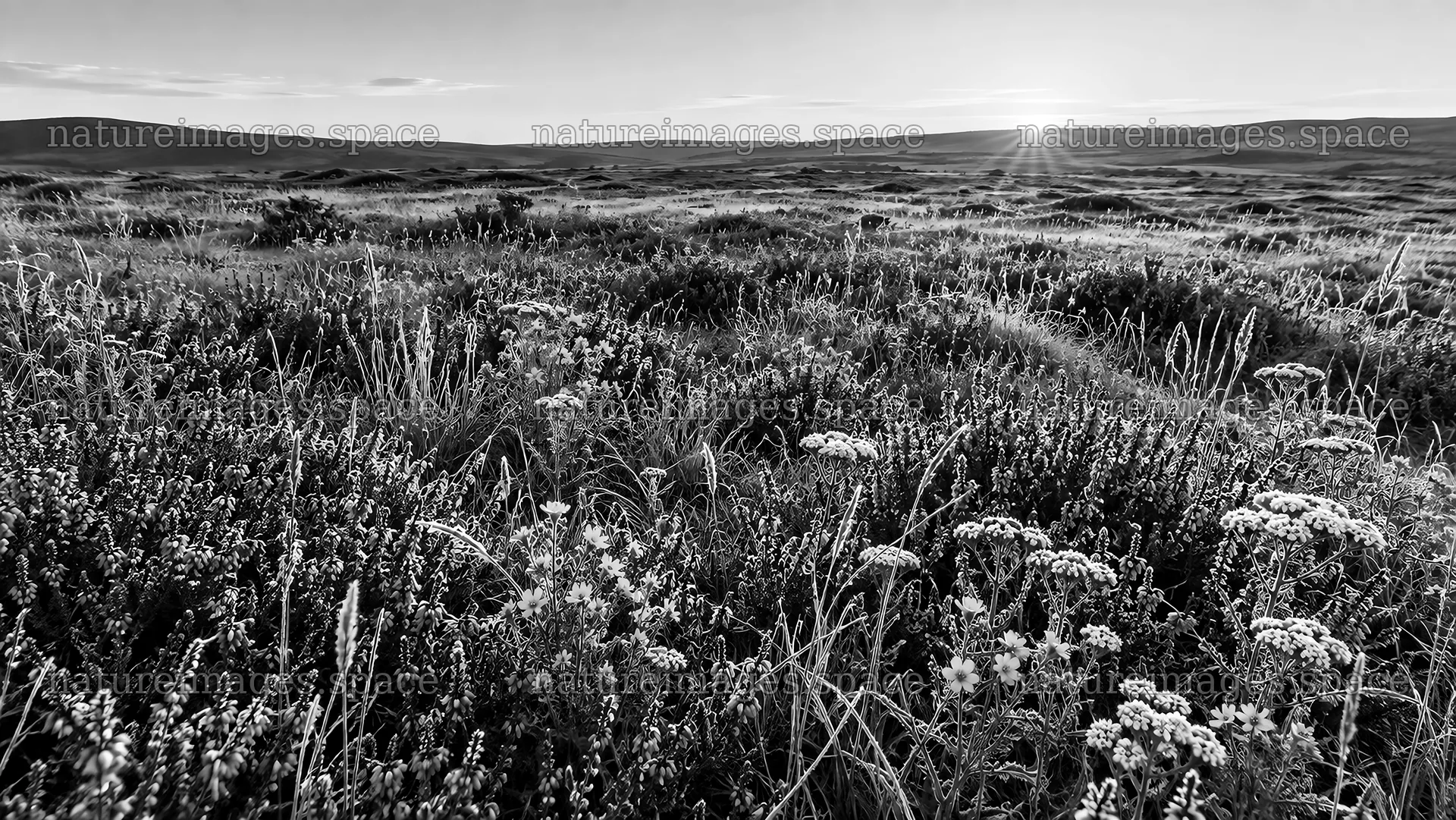 Monochrome Wildflower Meadow at the Horizon – nature images 10324x5812