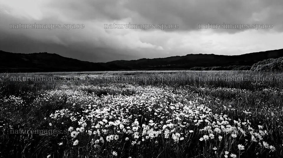 Saga floodplain meadow with reed foreground and cloudy sky – nature images 10608x5938