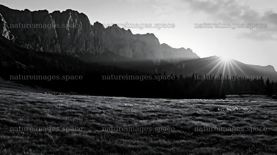 Bucegi Mountains meadow light rays at sunrise – nature images 10608x5938