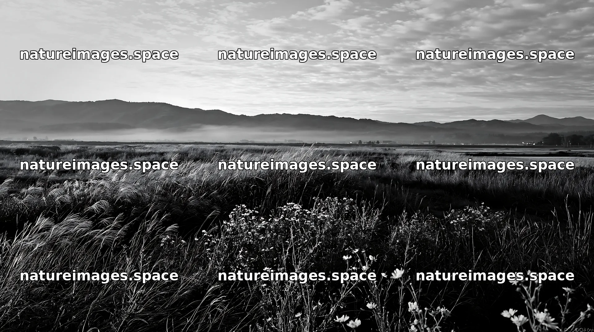 Niigata floodplain restoration meadow dew foreground – nature images 10608x5938