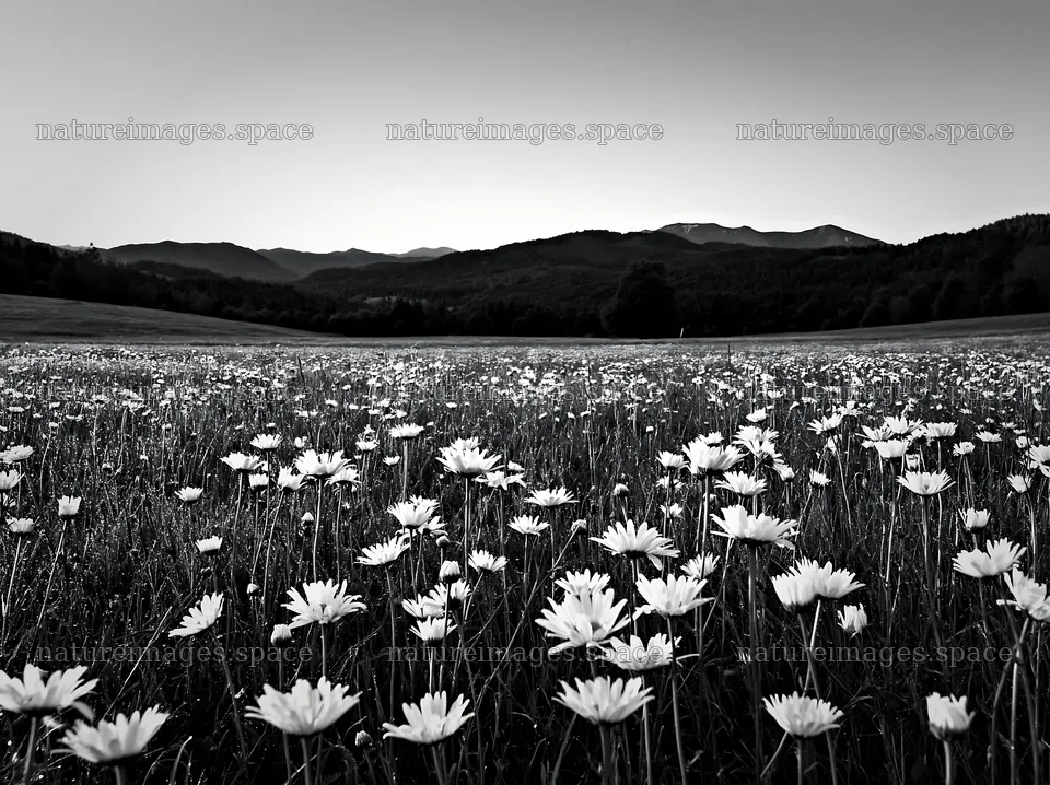 Spring meadow with flowers and mountains in the background – nature images 9174x6866