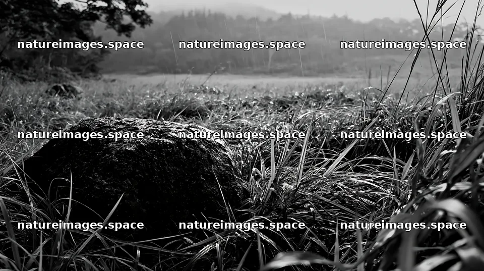 Aomori climate resilient meadow with boulder in grassy field – nature images 10608x5938