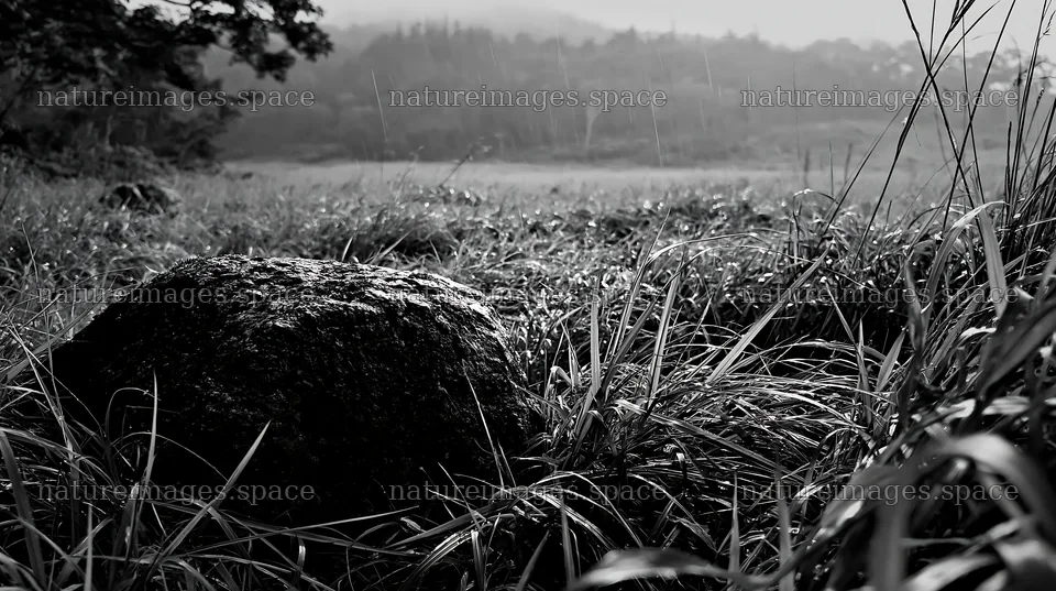 Aomori climate resilient meadow with boulder in grassy field – nature images 10608x5938