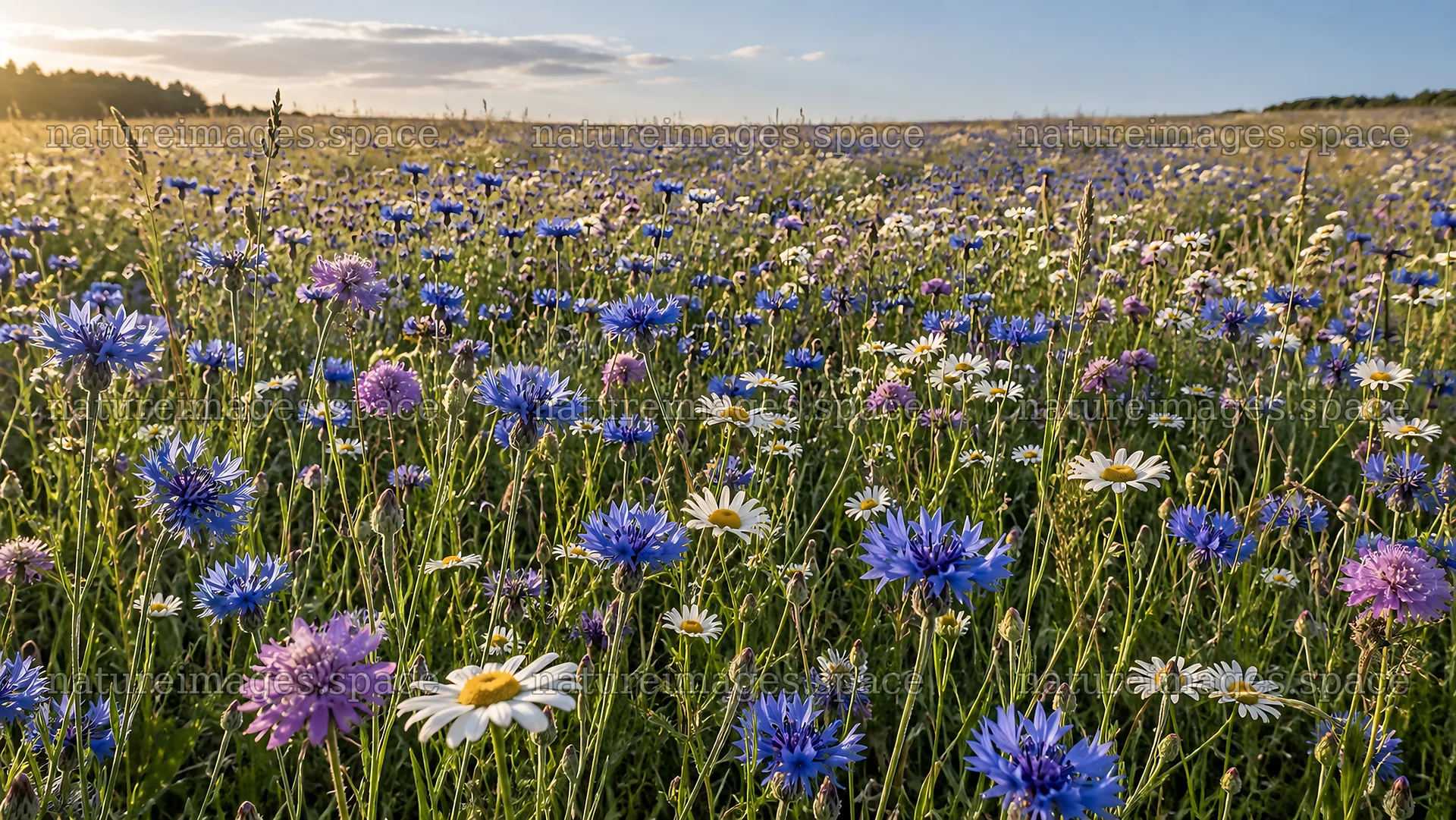 Wildflower Meadow in Warm Evening Light – nature images 10324x5812