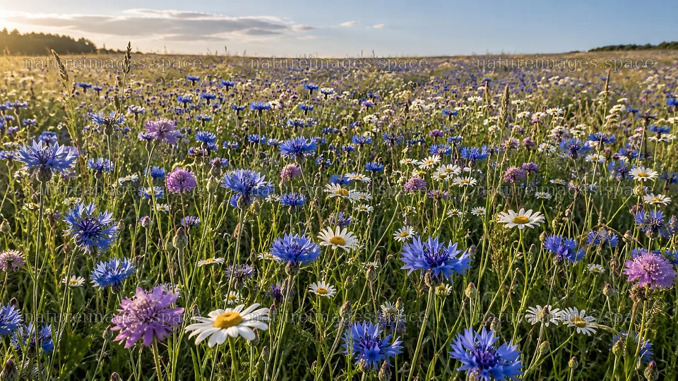 Wildflower Meadow in Warm Evening Light – nature images 10324x5812