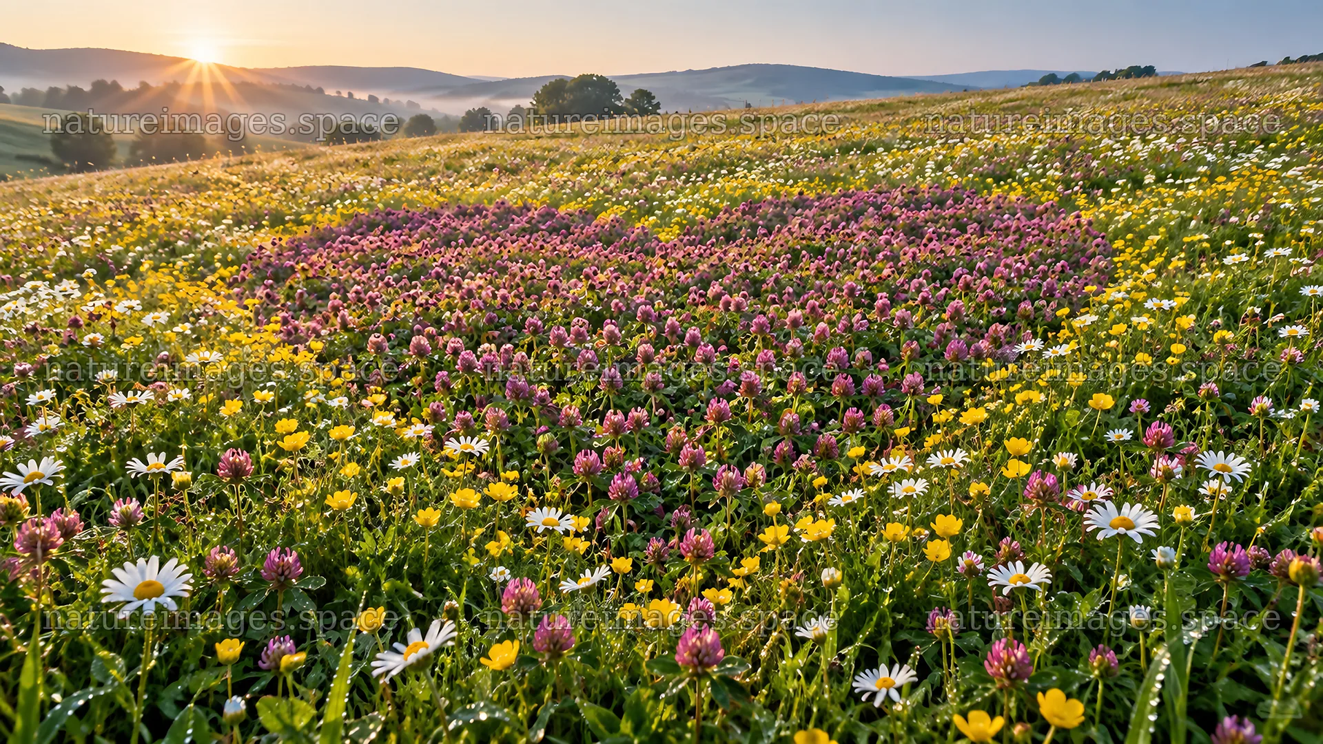 Heart-Shaped Patch of Colorful Meadow Flowers – nature images 10324x5812