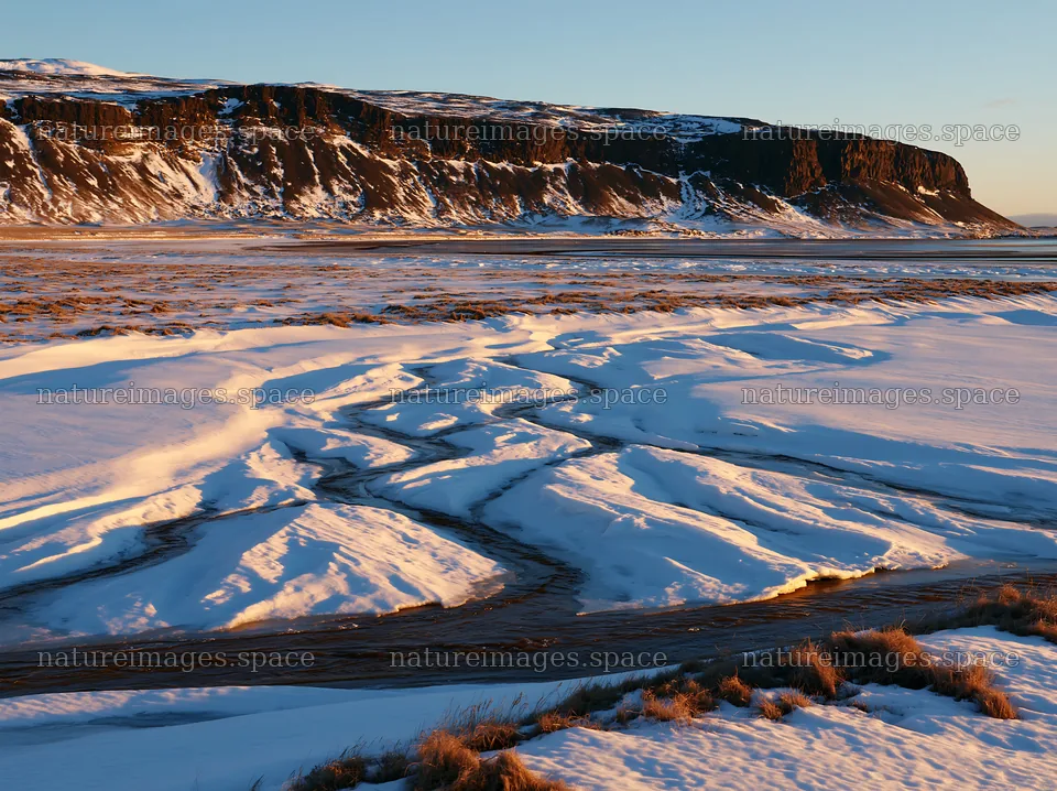 Snowbound meadow with snow-covered landscape and hills – nature images 9174x6866
