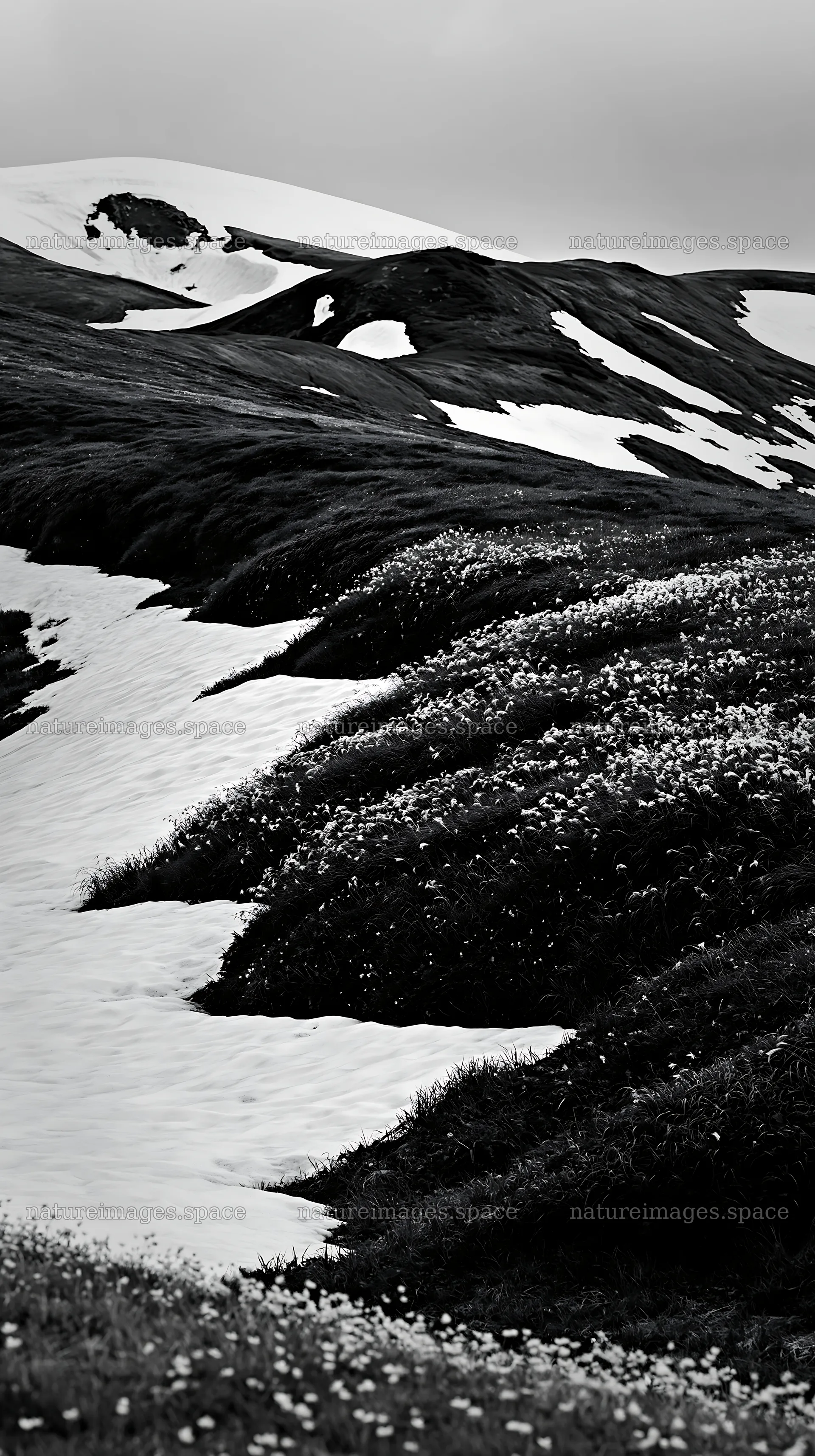 Akita snowmelt meadow with silver grasses under cloudy sky – nature images 5938x10608
