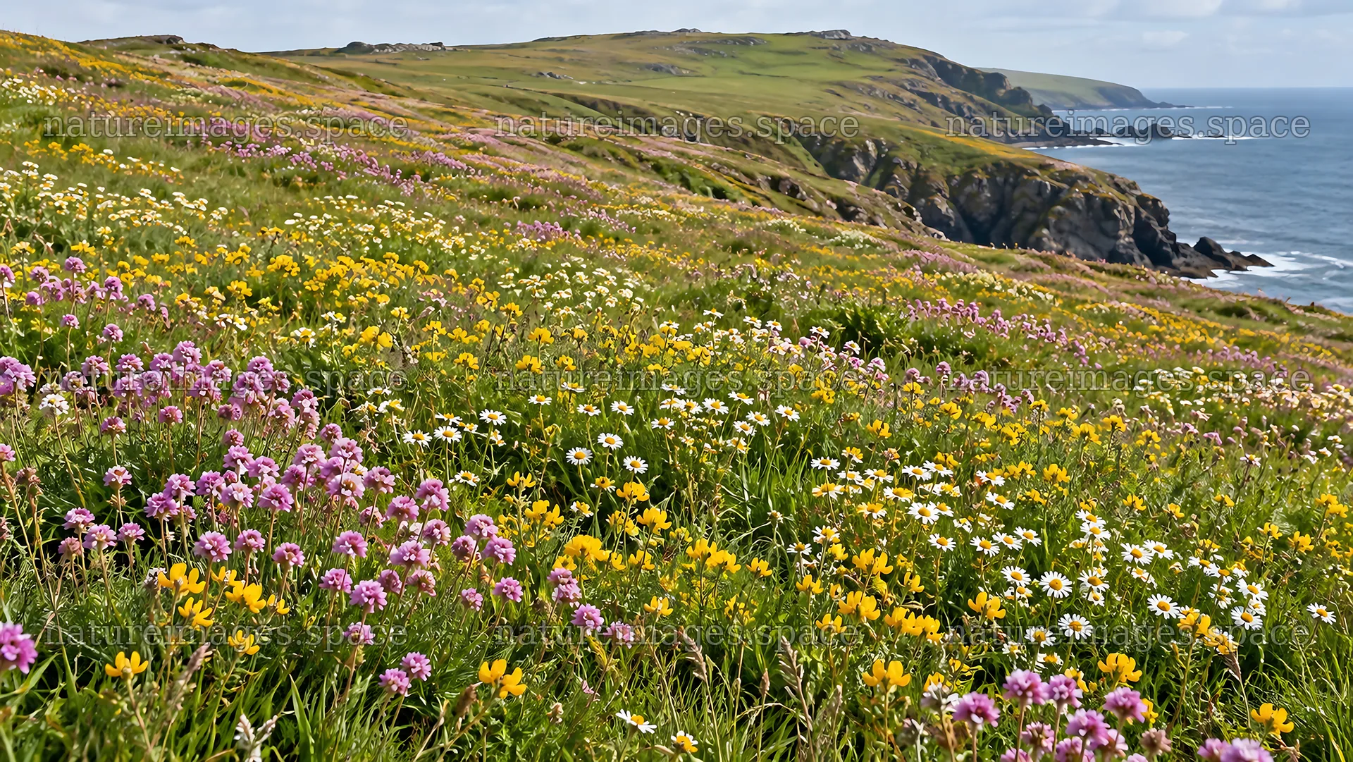 Wildflower Meadow Above a Rocky Coast – nature images 10324x5812