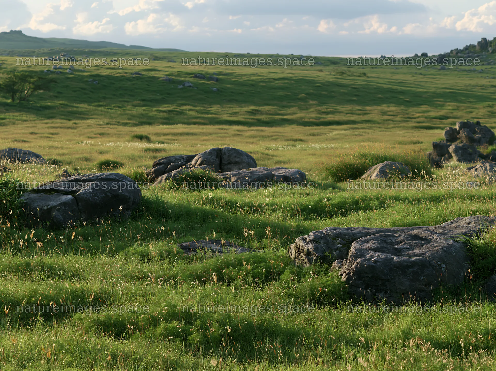 Oita highland meadow with granite stones during daylight – nature images 9174x6866
