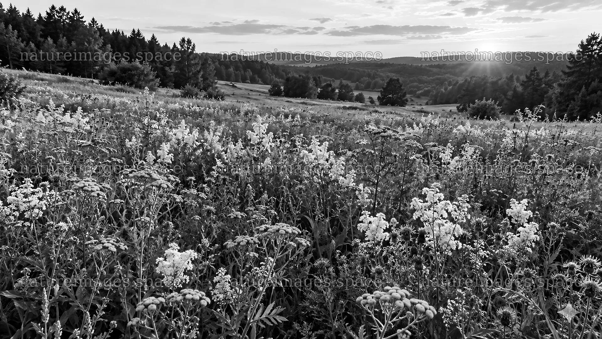 Wildflower Meadow in a Woodland Clearing – nature images 10324x5812