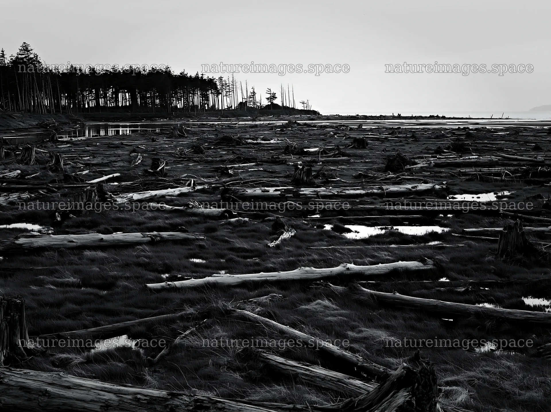 Ishikawa coastal meadow with washed driftwood – nature images 9174x6866