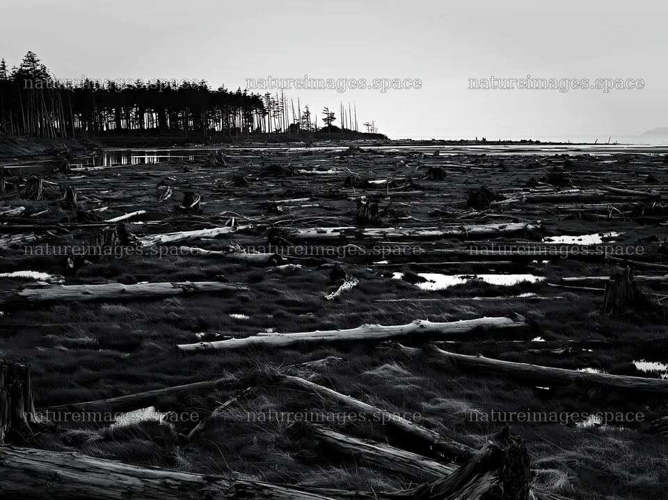 Ishikawa coastal meadow with washed driftwood – nature images 9174x6866