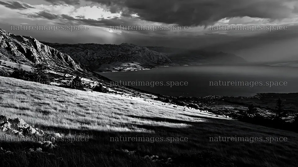Croatian meadow overlooking the Adriatic coast at dusk – nature images 10608x5938