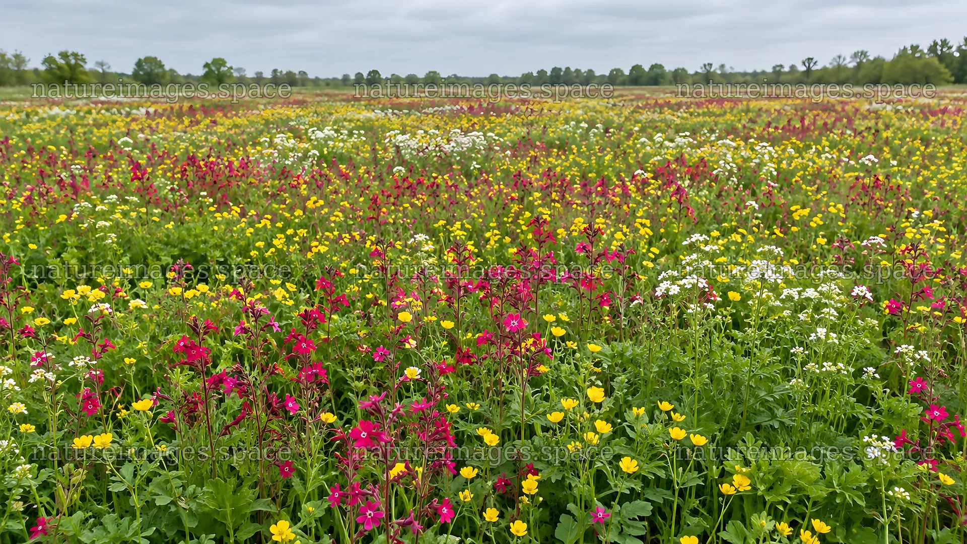 Colorful flowers fill a meadow beneath a cloudy sky – nature images 10324x5812