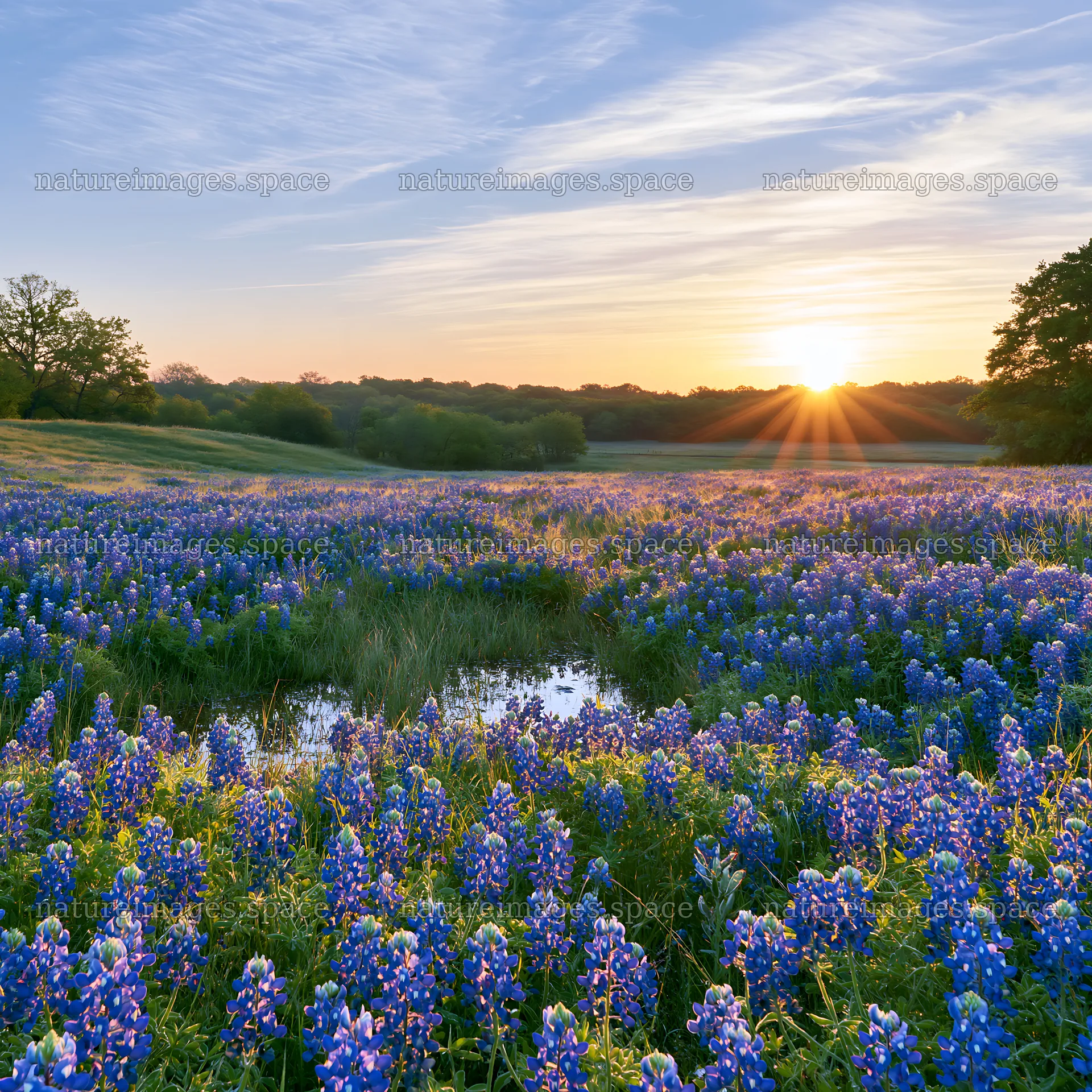 Bluebonnet meadow at sunrise in Texas – nature images 7938x7938